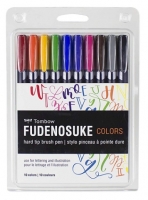 A7 56429 Tombow 10-Pack Fudenosuke Hard Tip Assorted Color Brush Pens